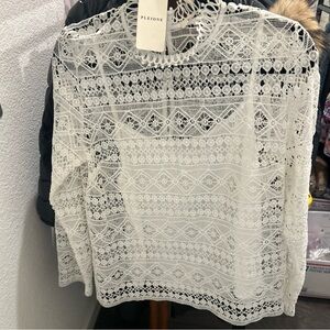 Pleione Women's Ivory white Lace Blouse top with cami - Anthropologie